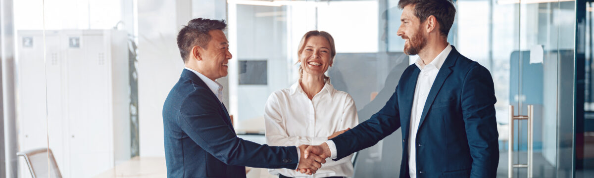 Business professionals making an introduction and shaking hands